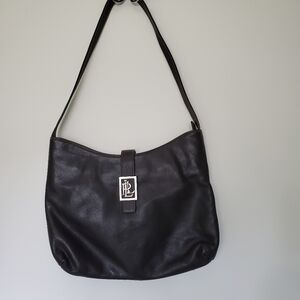 Lauren Ralph Lauren Old Money Brown Leather Shoulder Bag Silver-tone Logo